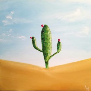 The Lone Cactus - Painting, Oil on Canvas
